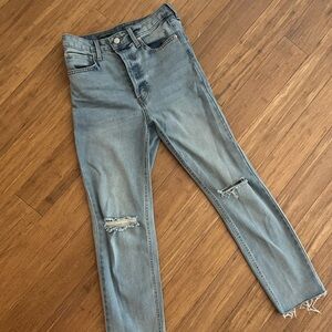 Size 4 distressed light wash jeans, straight leg